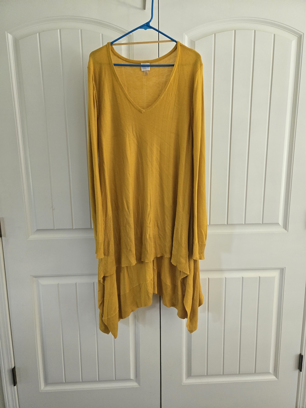 Mustard Yellow Asymmetrical Hanky Hem Long Sleeve Tunic Swing Dress